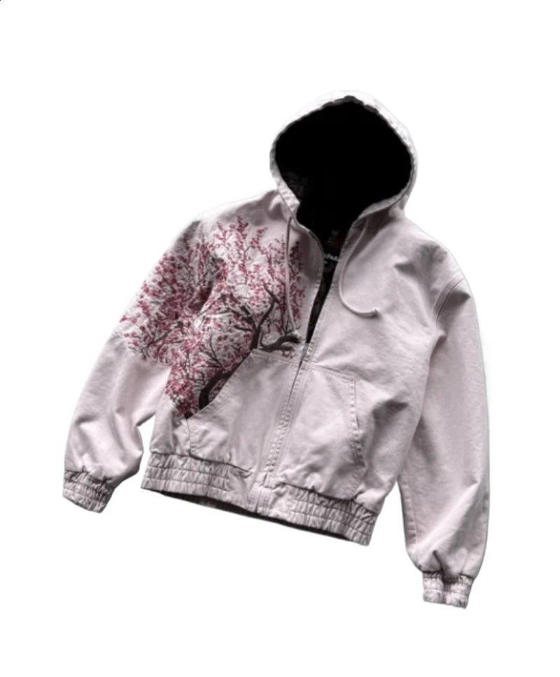 Y2K Harajuku Plum Tree Embroidery Super Pink Zipper Hoodie Gothic Fashion Retro Casual Street Sweatshirt For Men and Women 251210