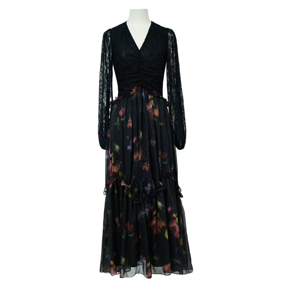 2901 XXXL 2026 Milan Style Runway Dress Spring Summer V Neck Long Sleeve Long dress Brand Same Style Empire Womens Dress Fashion as