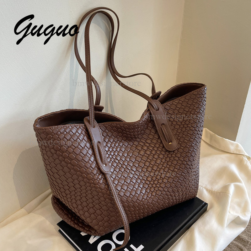 Guguo Designer Large Capacity Women's Woven Bag Free Shipping Luxury Retro Multifunctional Shoulder Bag Korean Version Handbag Casual Shopping