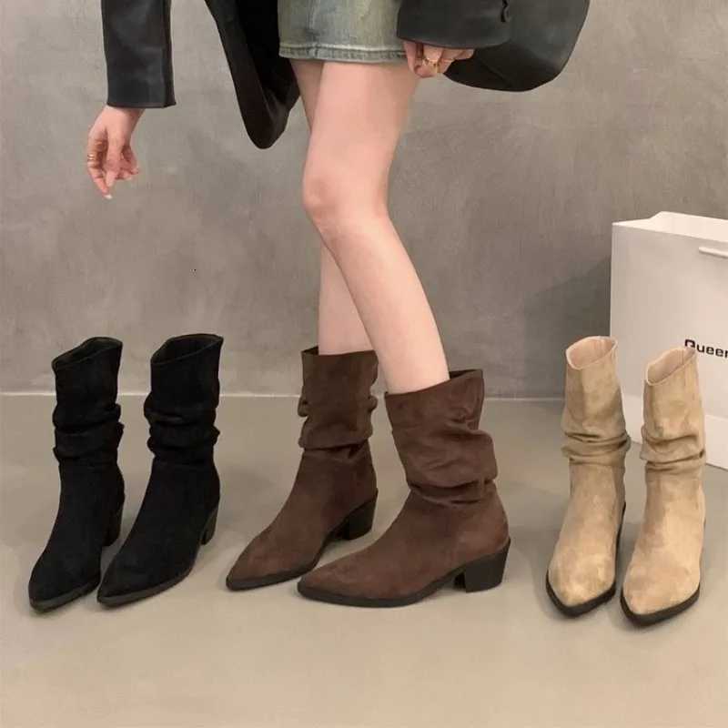 Vintage Pointed Toe Women Ankle Boots Fi Elegant Soft Suede Shoes Autumn Winter Low Heel Womens Short Booties D423XJ251211