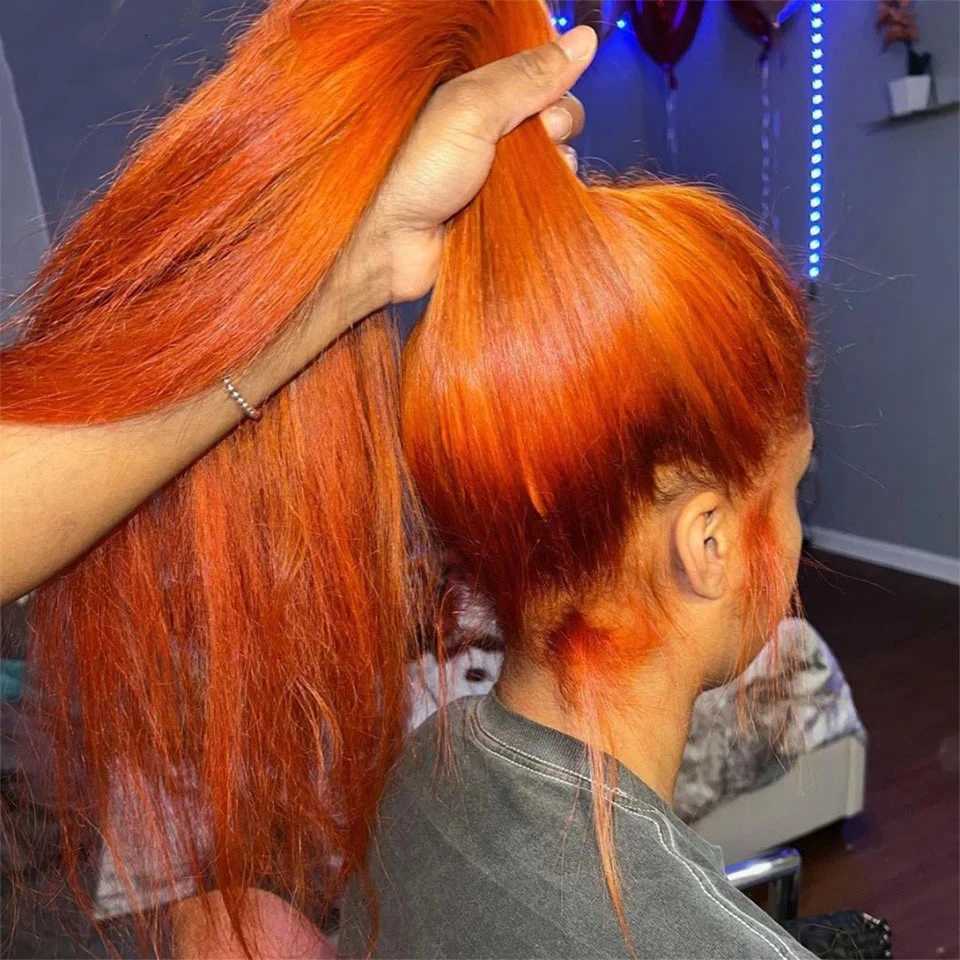 Ginger Wig Human Hair 13x4 Straight Ginger Orange Lace Front Wigs Human Hair Pre Plucked With Baby Hair 250 Density M251211-image-1088070207