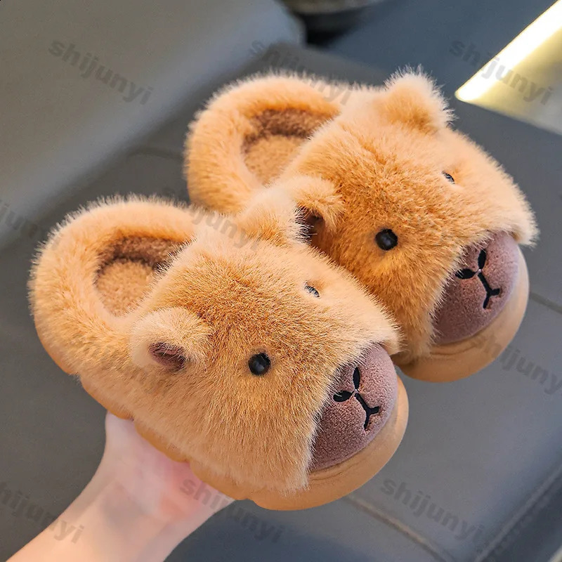 Capybara Children Slippers Cute Fluffy Winter Indoor Home Cotton Shoes Woman Warm Comfortable Cartoon Plush Floor 251210