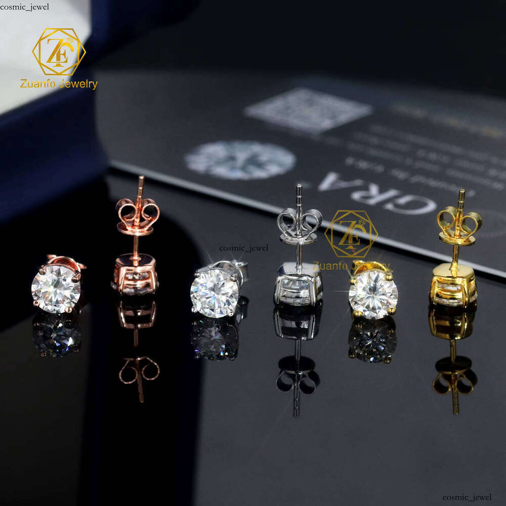 Factory Direct Sale Women's Moissanite Stud Earrings 5mm 6.5mm 8mm 925 Silver VVS Moissanite Compatible for Party Wear