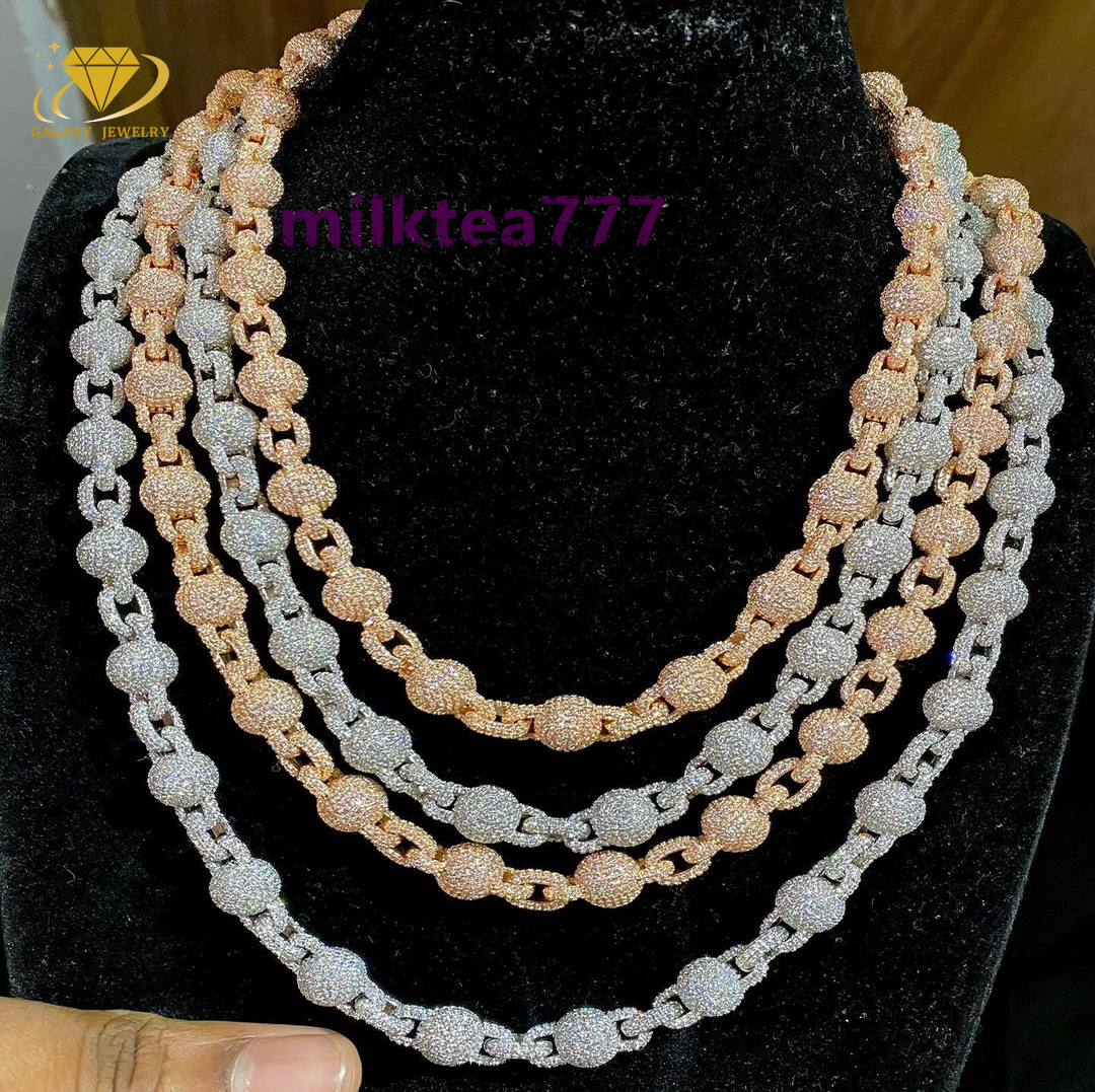 Hiphop Iced Out Custom Ball Shape 10mm Moissanite Cuban for Rapper Necklace 925 Sterling Silver Vvs Moissanite Cuban Chain
