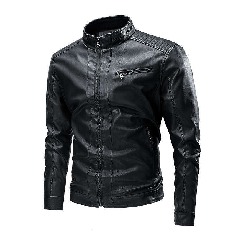 Cappotto da motociclista da uomo in resistente pelle solida con design classico euro-americano, vestibilità per giovani adulti