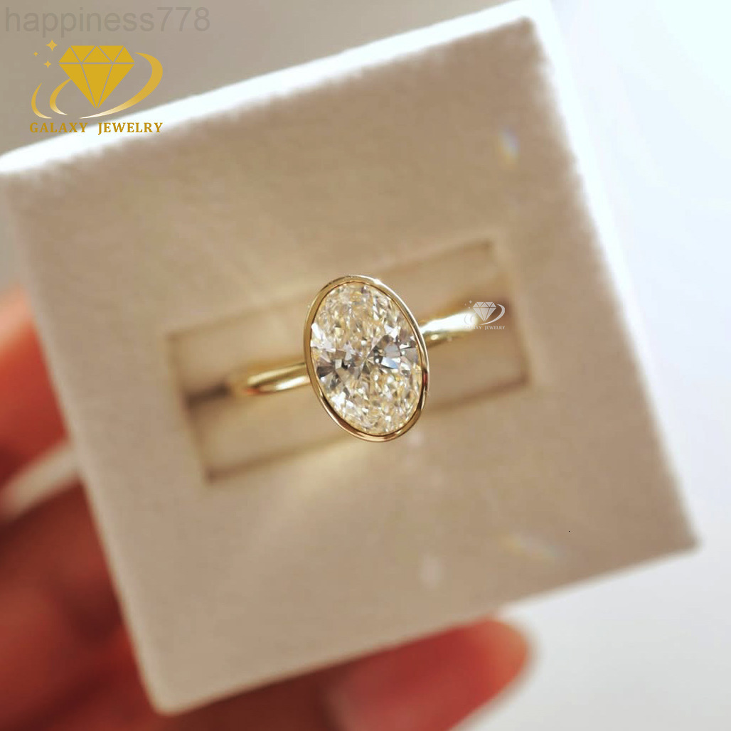 2ct Oval Moissanite Solitaire Rings 1ct 2ct S925 Sterling Silver Gold Plated Bezel Beneath the Setting Wedding Moissanite Ring