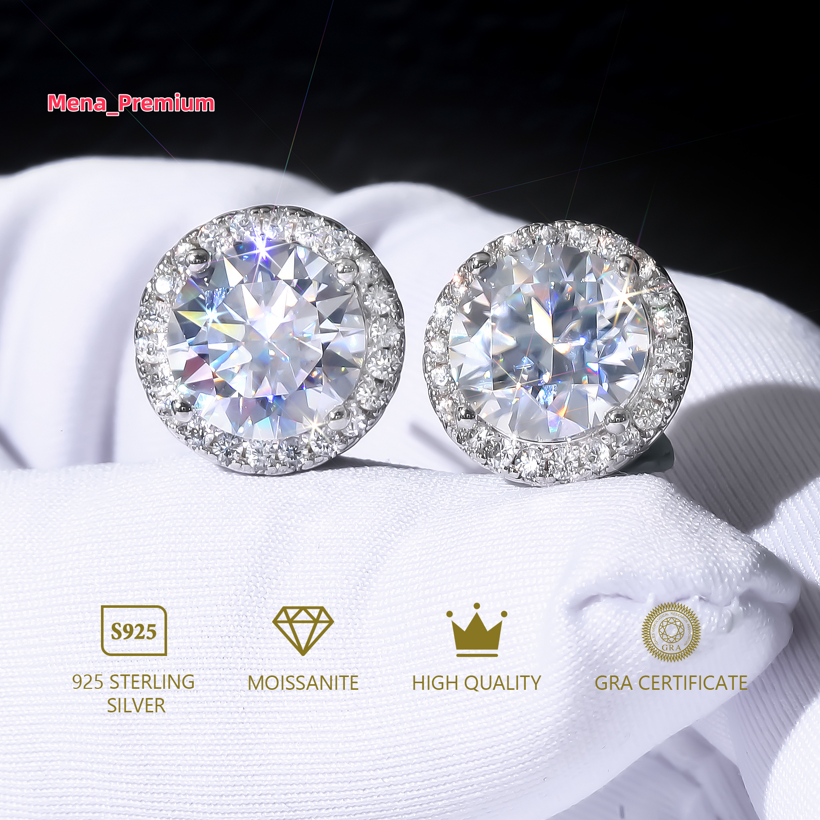3-10mm Jewelry Mossanite Stud S925 Sterling Silver 18K White Gold Plated Unisex Men Women Gift Moissanite Diamond Halo Earring