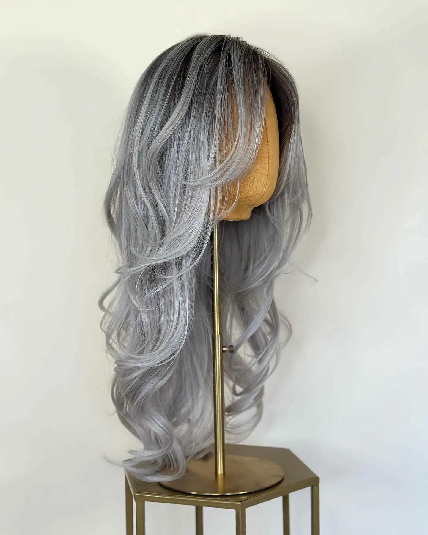 Ombre Silver Grey Long Body Wave wig womens cosplay Lace Front Wig Heat Resistant High Quality Glueless Wig M251211-image-1088061951