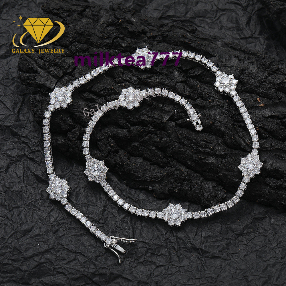 New Arrivals Best Selling 3mm 925 Silver Tennis Necklace Luxury Hip Hop Jewelry Moissanite Diamond Flower Tennis Bracelet