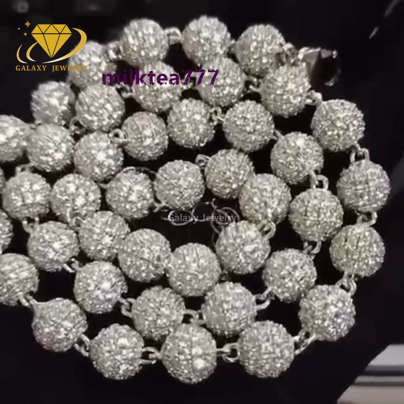 Hip Hop Beads Cuban Chains Pave Micro Ball Shape VVS Moissanite Pure 925 Sterling Silver Iced Out Disco Ball Cuban Link Chain
