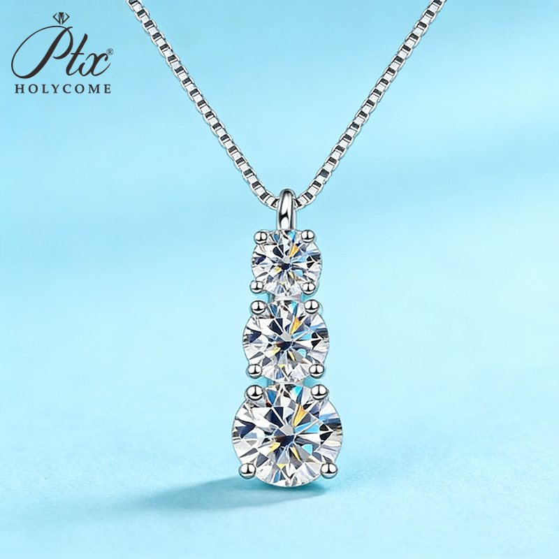 1.8CT Moissanite Diamond Necklace for Woman Wedding Jewely Real 100% 925 Sterling Sliver 18k White Gold Three Stones Pendant Gift