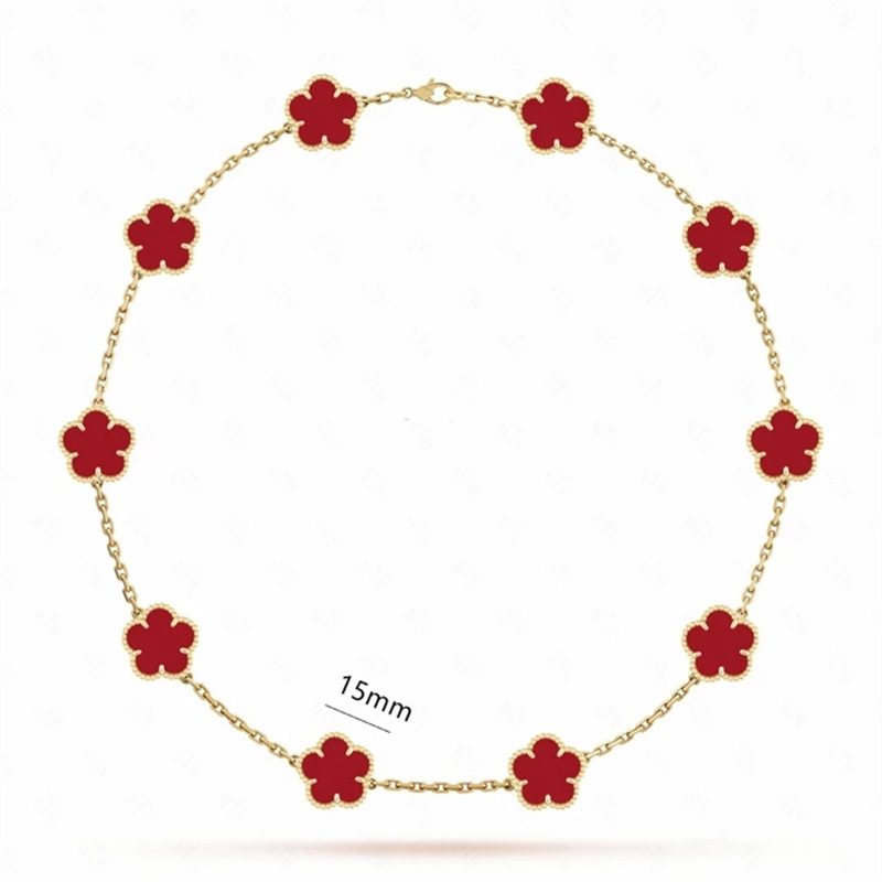 Four-leaf V gold clover necklace agate 10/20 flower Designer pendant necklace Elegant Exquisite jewelry Luxury Gift Women 18K Van Chokers High Quali