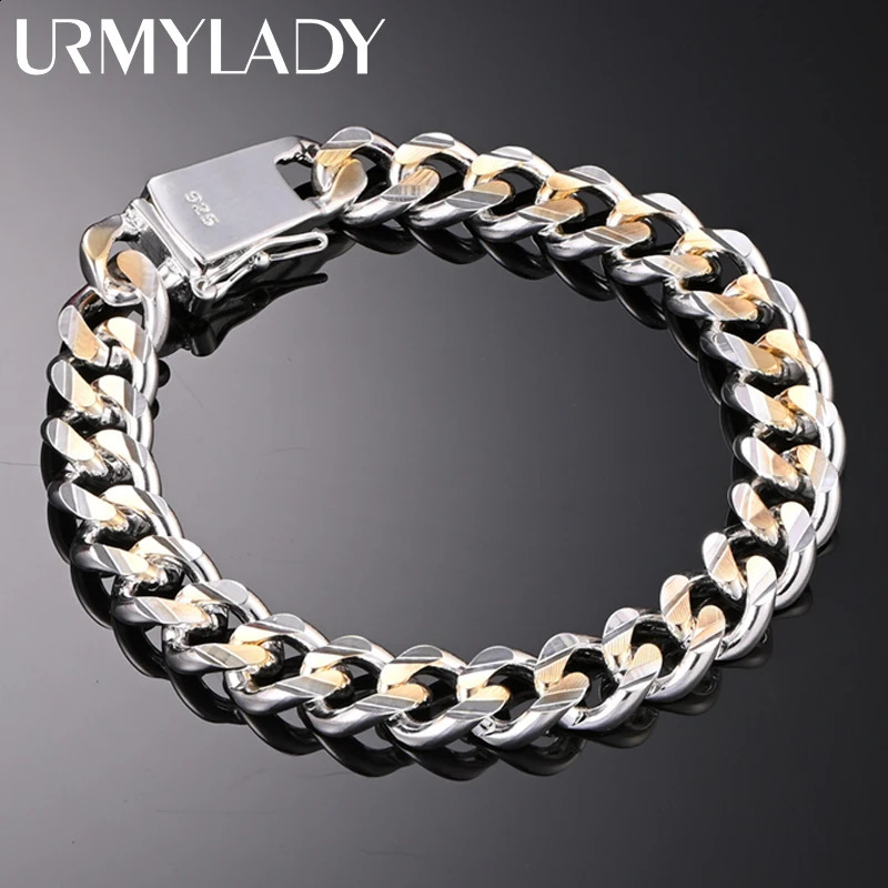 925 Silver gold exquisite 10mm chain men women Chain wedding bracelet fashion charm wedding birthday gift some style 251204