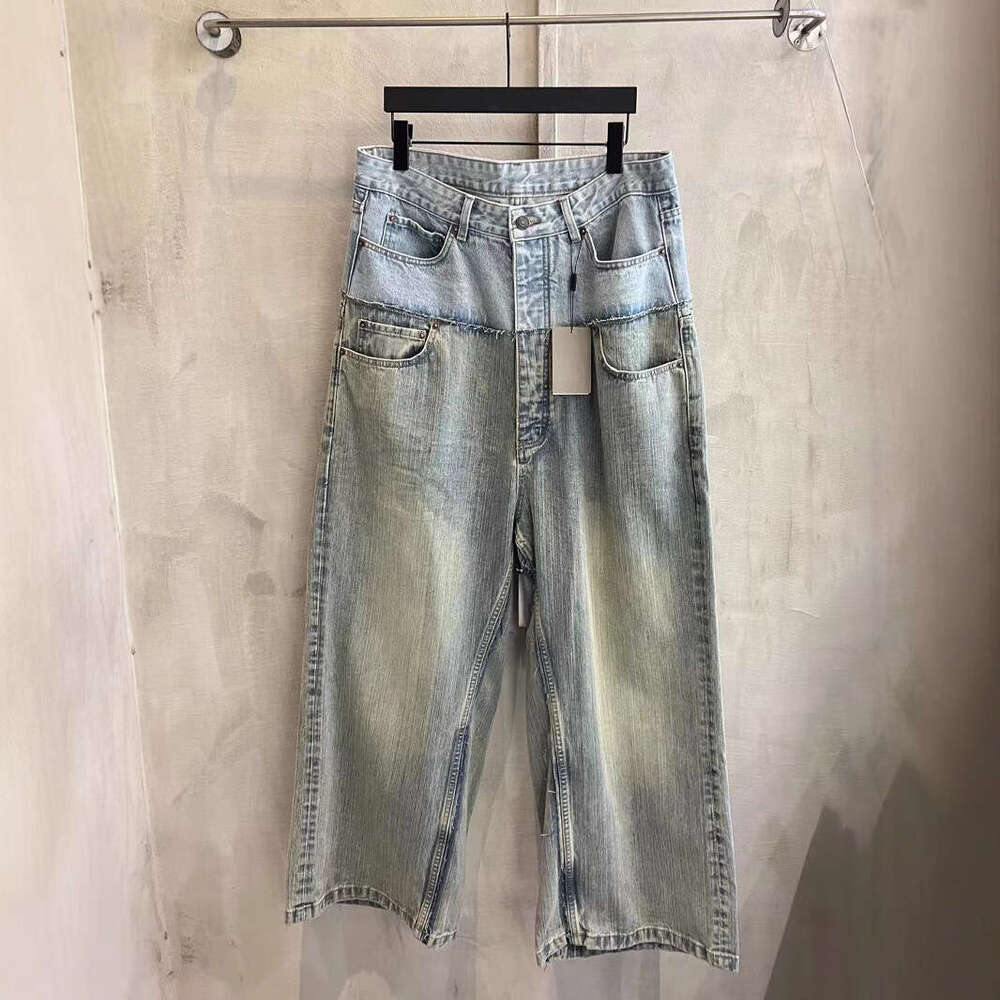 Mens jeans High Version baleniagapants jeans Paris B brand 25ss New Denim Fabric Patchwork Washed Heavy-duty Versatile Loose Jeans for Men and Women