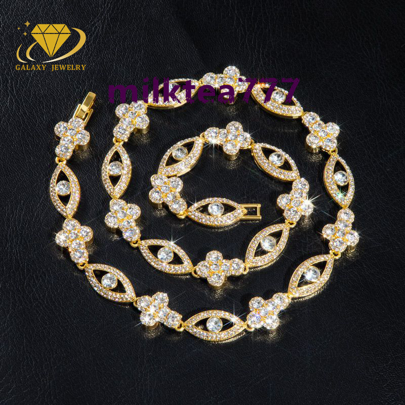 Factory Wholesale Hiphop Jewelry 13mm 925 Silver Gold Plated VVS Diamond Moissanite Iced Out Evil Eye Cross Cuban Link Chain