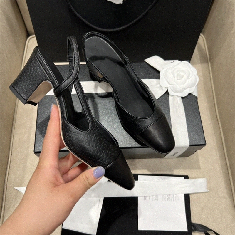 Scarpe eleganti da donna per zeppe Designer Punta chiusa Sandali con tacco grosso Sandali con tacco in vera pelle Slingback Sandali con tacco Tweed
