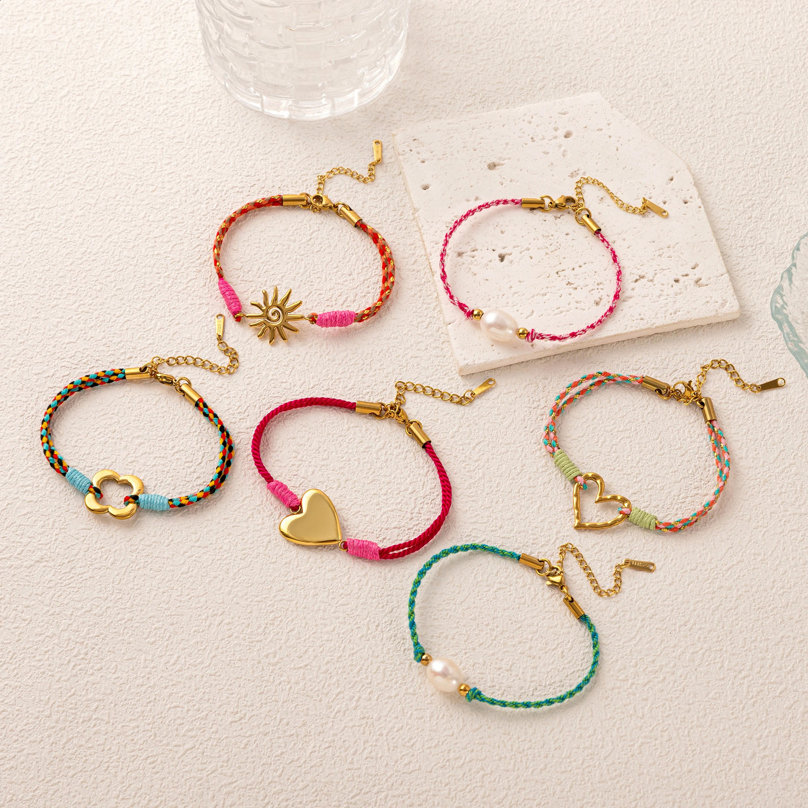 Stainless Steel Fresh Love Sun Colored Rope Dopamine Bracelet Womens Gold Plated Color Preserving 251209