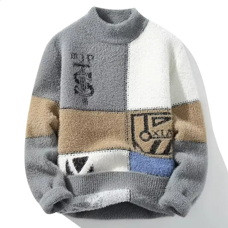 2024 Mens Plush Sweater Pullovers Korean Winter Warm O Neck Black Sweater High Quality Cool Top Fashionable Mens Clothing251205
