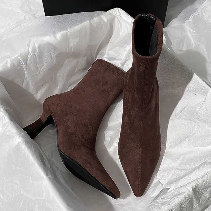 Pointed Toe Women Sock Short Boots Fi Side Zipper Ankle Booties Thick High Heel Autumn Winter Ladies Shoes Botas FemininasXJ251211