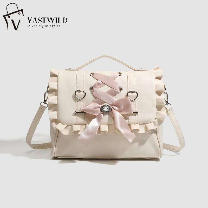 Zaino quadrato con chiusura a cerniera per pendolari, borsa a tracolla singola doppia da donna Lolita Bowknot