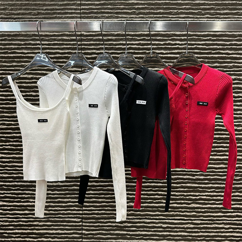 Luxury Women Sexy Camisole Set Round Neck Thin Cardigan Cropped Vest Outfit Autumn Vacation Birthday Knitwear