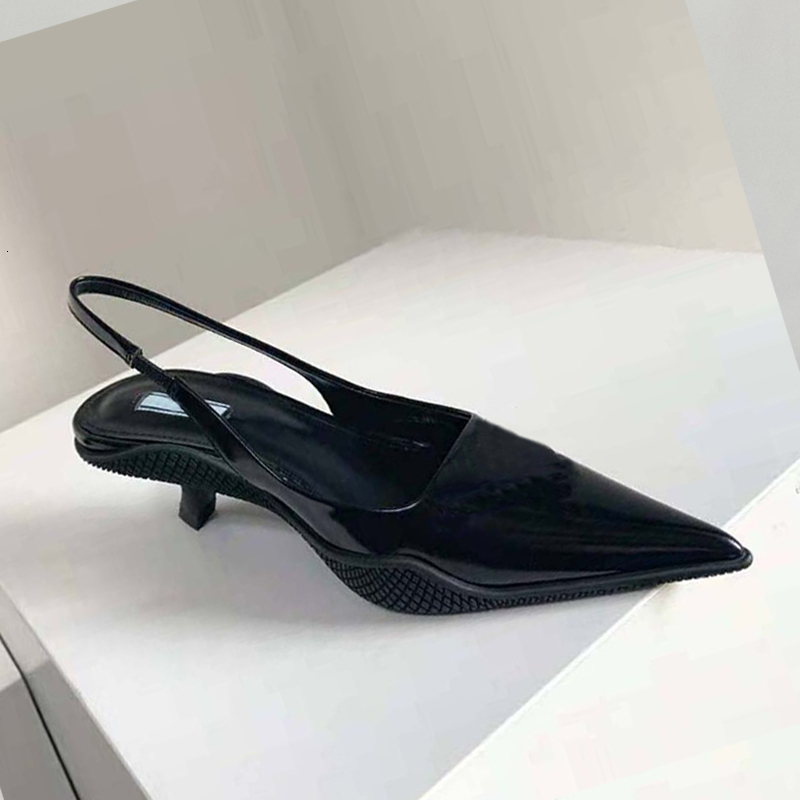 Slingback Scarpe con tacco da donna Décolleté firmati in pelle nera Abito a punta paty Scarpe Sandali con punta Slingback Décolleté Tacco bianco C