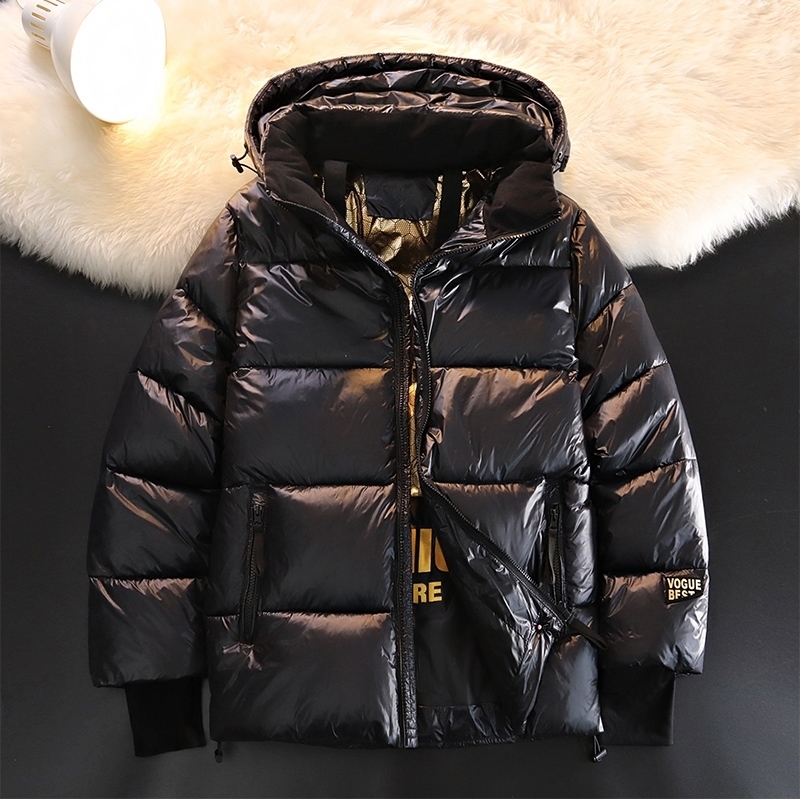 Winter Warm Jacket Mens Trendy Black Gold Bright Waterproof Parka Short Casual Down Cotton Padded Coat man padded y251129