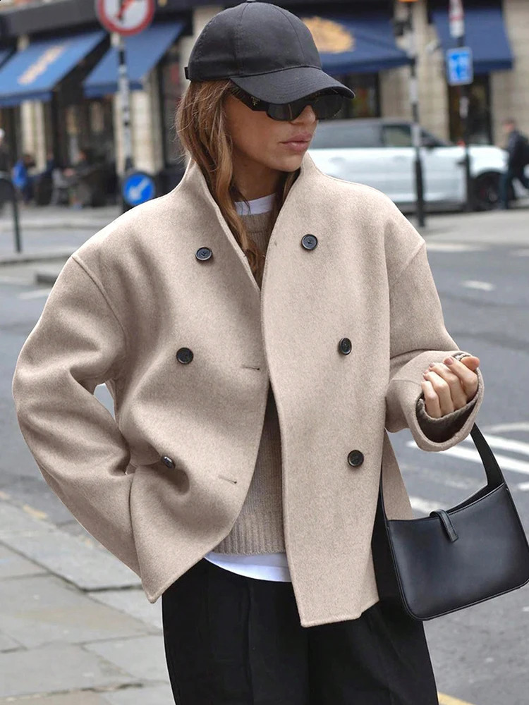 Stylish Solid Short Woolen Coats for Woman Autumn Winter Warm Woman Clothing Stand Neck Female Coat Outfits In Outerwears 251210