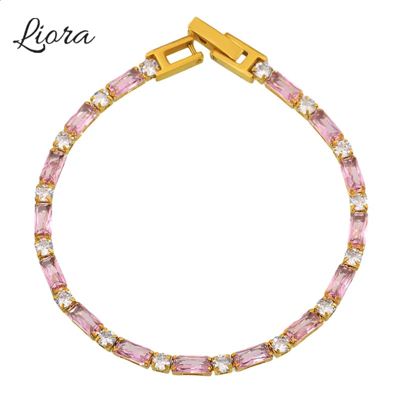 Liora Luxury Cubic Zircon Thin Chain Bracelets For Women Stainless Steel Prong Settings Hypoallergenic Womens Bracelet Jewelry 251204