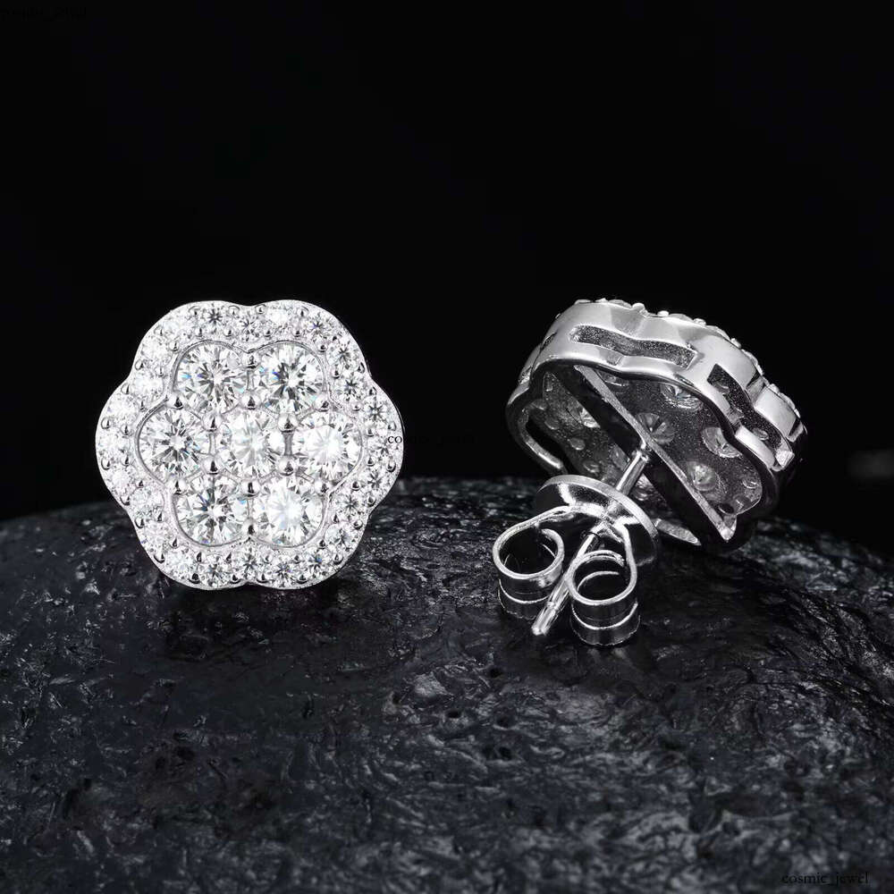 New Design Flower Sandstone Unisex 925 Sterling Silver Classic Stud VVS Moissanite Earrings Fashion Jewelry Gift