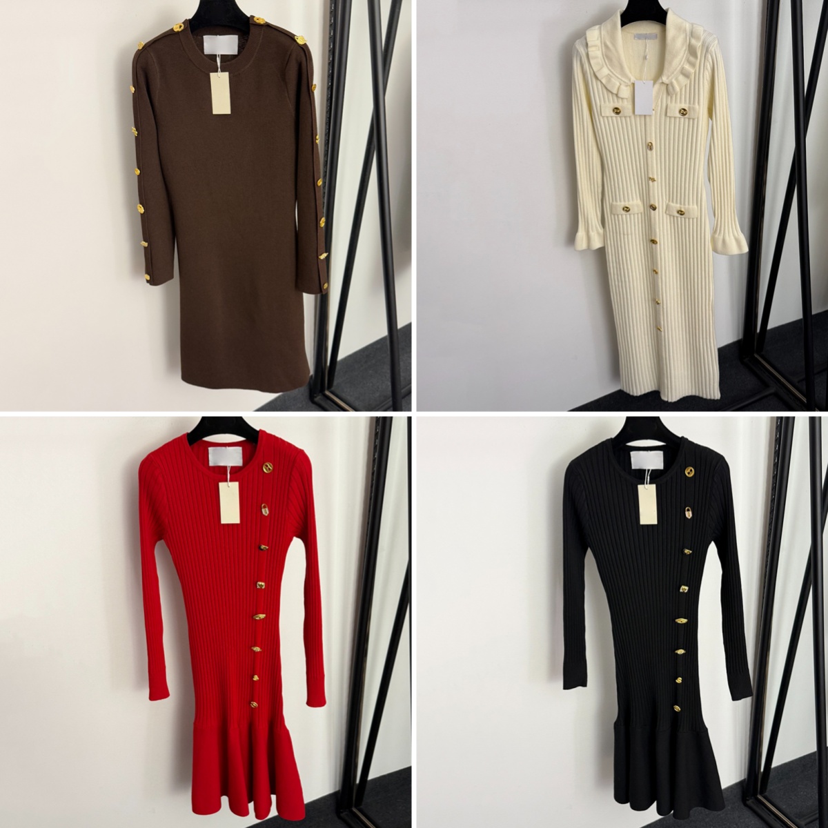 Luxury Knitted Dress Women Designer Long Skirt Fashion Long Sleeve Top Dress Lady Wool Tech Fleece Shirt Dresses
