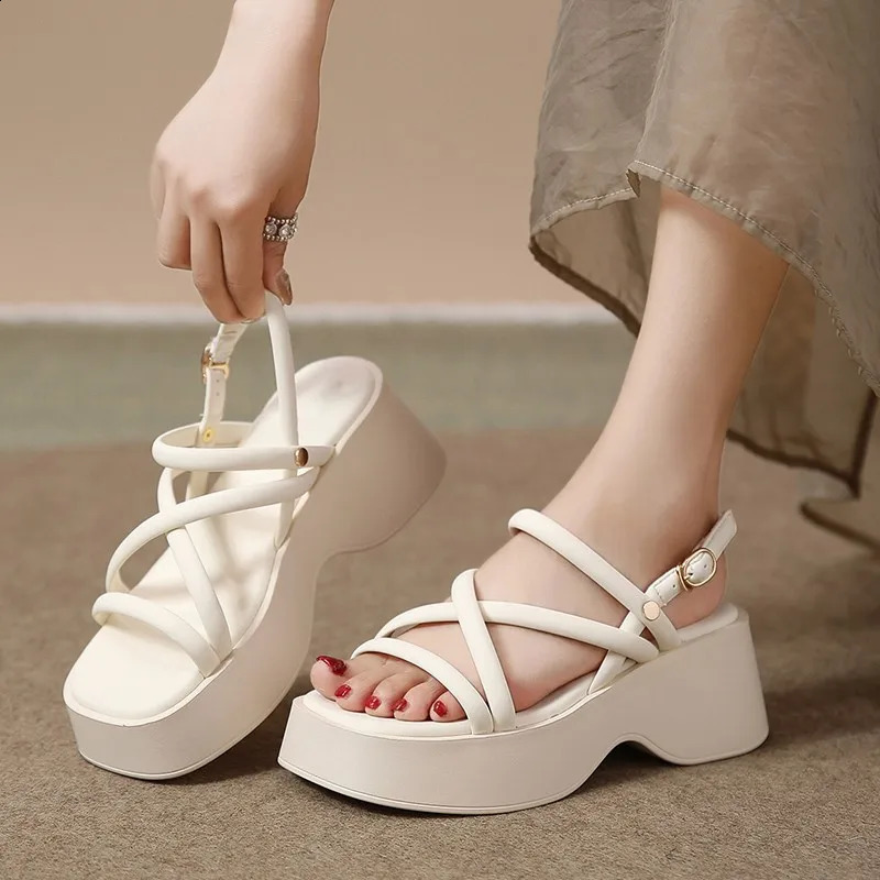 Womens Summer Chunky Platform Sandals Thick Bottom Fashion Cross Strap Shoes Woman Wedge Heel Gladiator Sandals for Women 251209