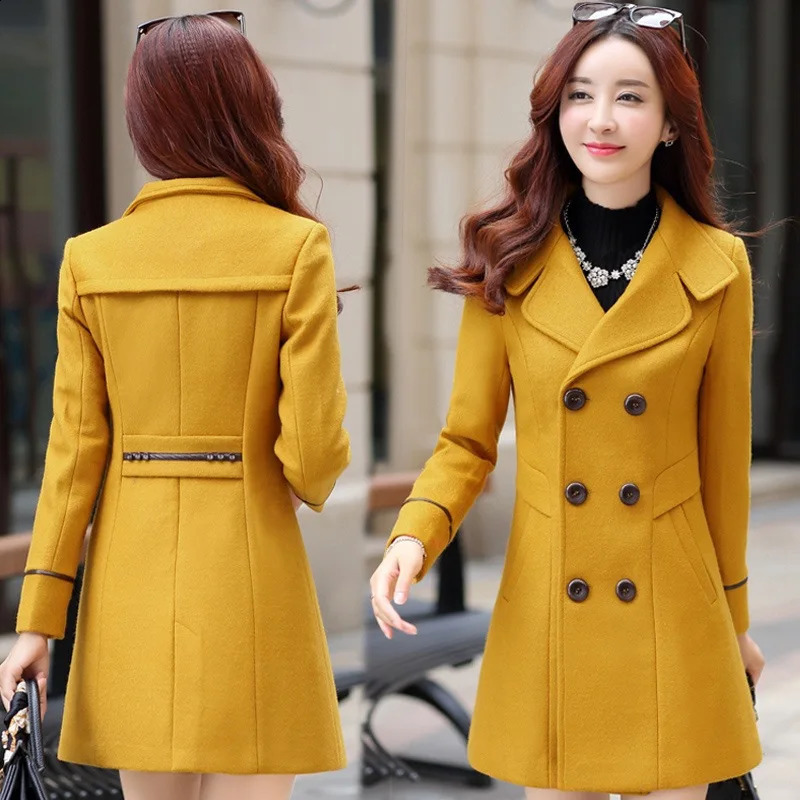 Womens Woolen Coat Of The Season Autumn Winter Korean Style Mid-Length Double-Breasted Tweed Jackets for 30-40 - 251210