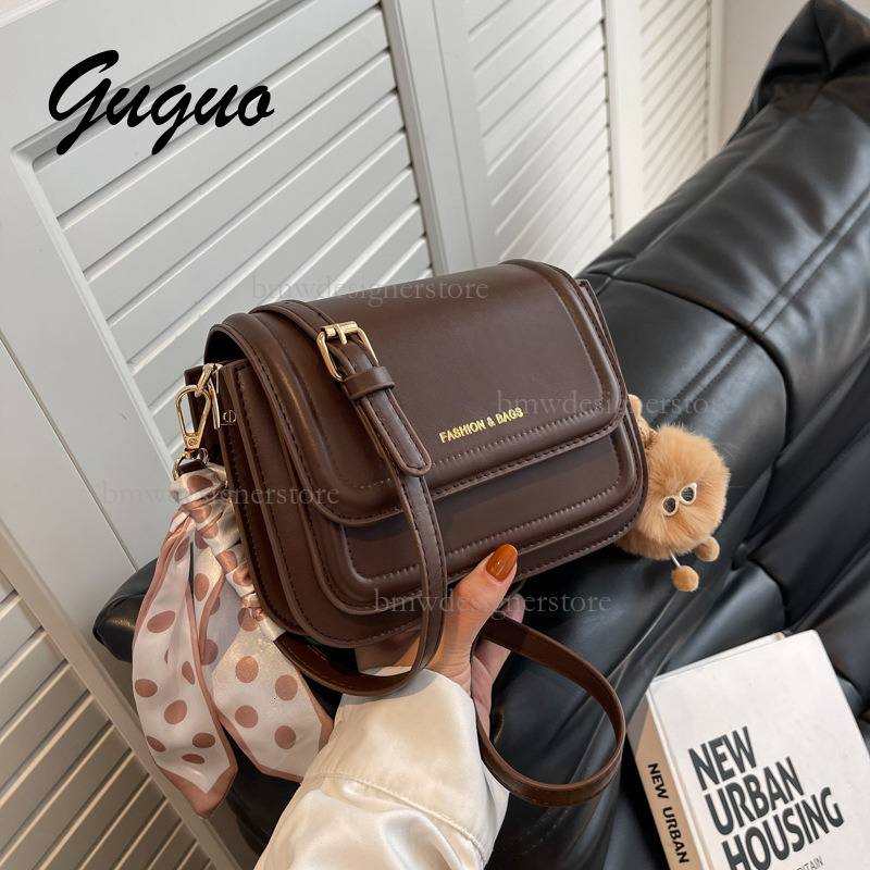 Guguo Designer Fashion Smooth Leather Shoulder Bag New Simple Solid Color Luxury Letter Crossbody Bag Women's Multi Functional Handheld Small S