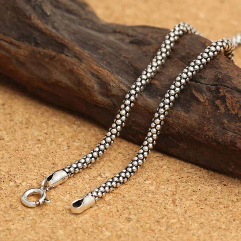 Real Pure Popcorn Men Women Thai Corn Necklace Male S925 Sterling Silver Long Retro Chain Fine Jewelry