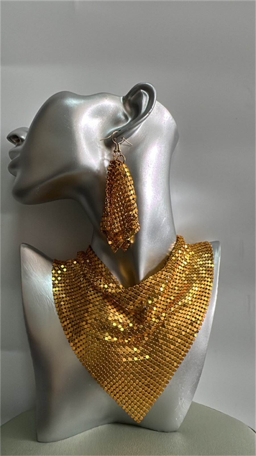 hot sale earrings necklace jewelry set luxury designer jewelry Bohemian shining silk triangle scarf sexy rhinestone necklace earring sets gold neckl