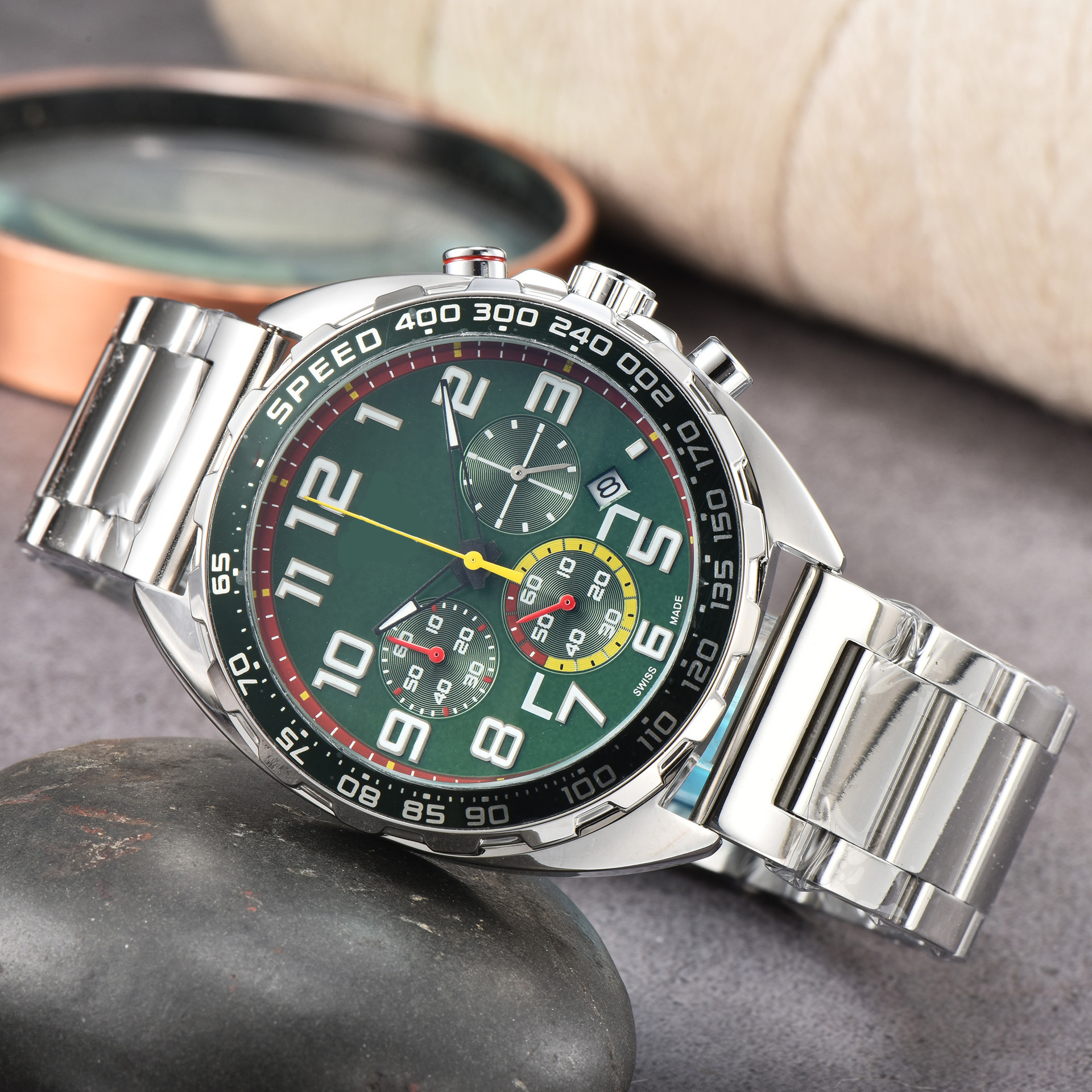 New Fashion high-quality men's tape steel band 6-pin TA quartz watch multi-functional watch manufacturer direct sale