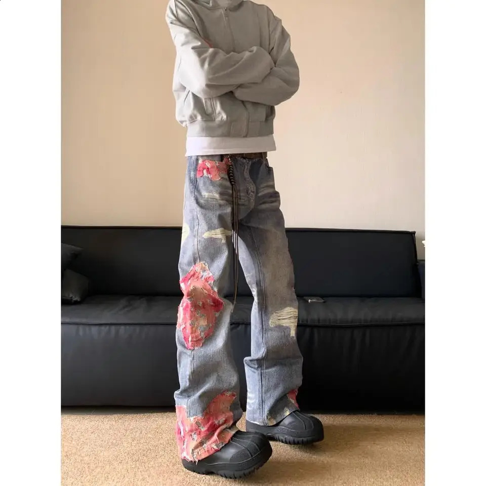 American style high street straight leg personalized jeans for men and women micro flared loose wide leg trendy casual pants 251211