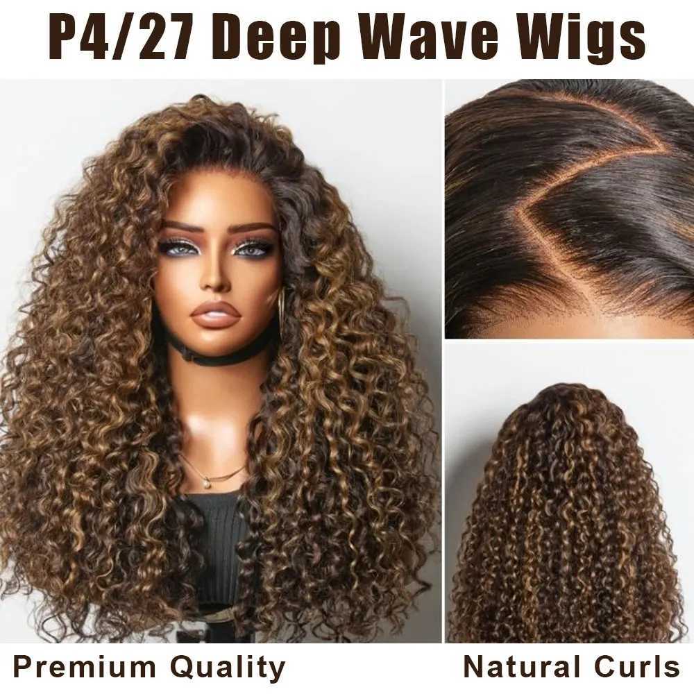 250 13x4 HD Transparent Deep Wave Frontal Wig Ombre Highlight Wig Human Hair Wigs P4/27 5x5 Gluless Closure Wig For Woman M251211-image-1088070248