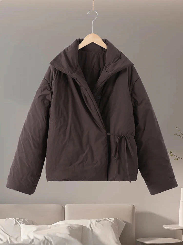Womens Brown Winter Jackets Stand Collar Thicken Full Sleeve Padded Cotton Coats Fashion Lady Casual Warm Loose Outwear 251210