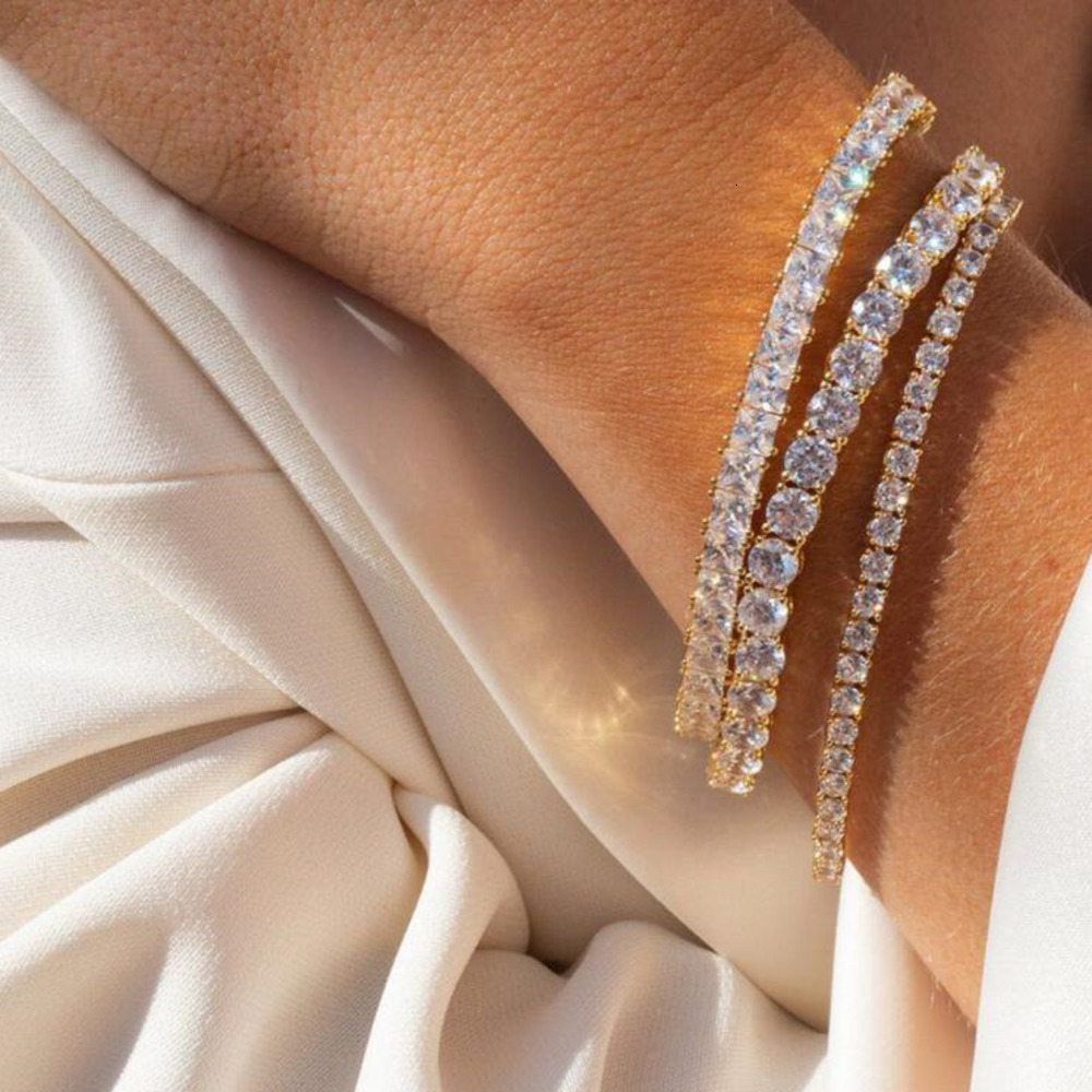 Charm Bracelets Bangle Simple Fashion Wedding Bracelet Luxury Jewelry 18K White Gold Fill Round Cut Cubic Zircon CZ Crystal Women Men Party Tennies