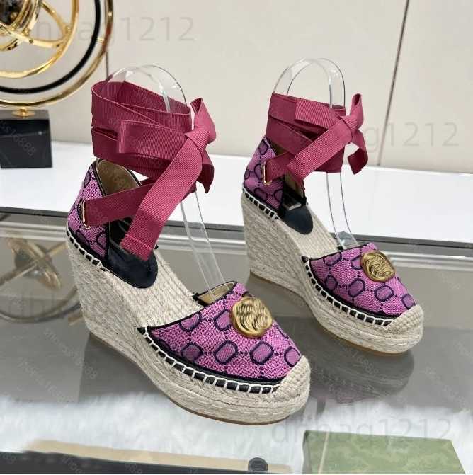 Designer Femmes Matelasse Plate-forme EspadriIle sandale mode Starboard Wedge Sandal Herbe tissée épaisse chaussures en cuir à talons hauts Taill