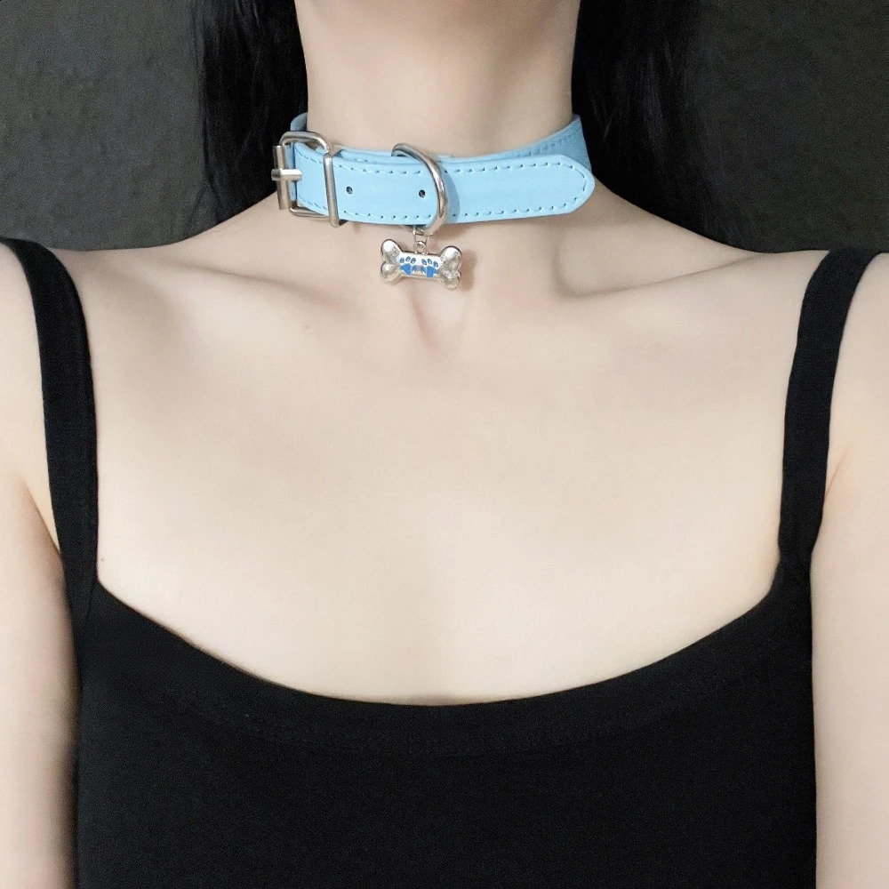 Personality Black Leather Rope Collar Collarbone Chain Puppy Bone Necklace for Women Retro Hip Hop Rock Neck Accessories Jewelry 251210