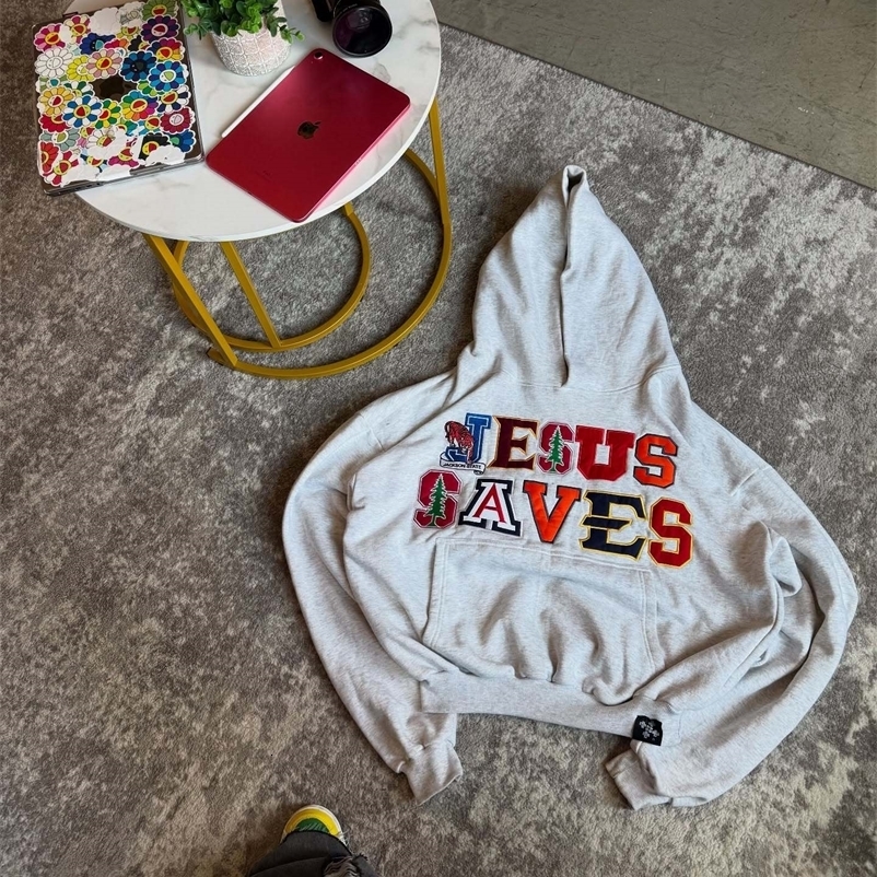 Y2K Felpe con ricamo lettera retrò per uomo e donna Felpa oversize natalizia con cappuccio Pullover a maniche lunghe 251210