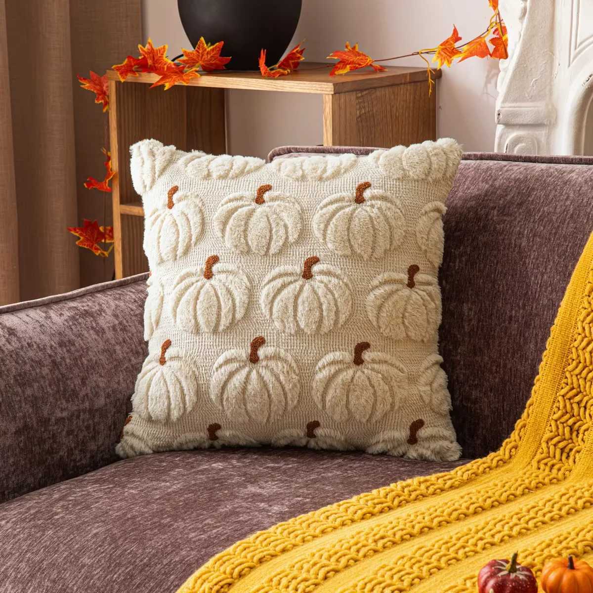 Halloween Pumpkin Embroidered Plush lowcase Cojines Simple Throw board low Cushion Covers Halloween Party Supplies H251211-image-1088029065