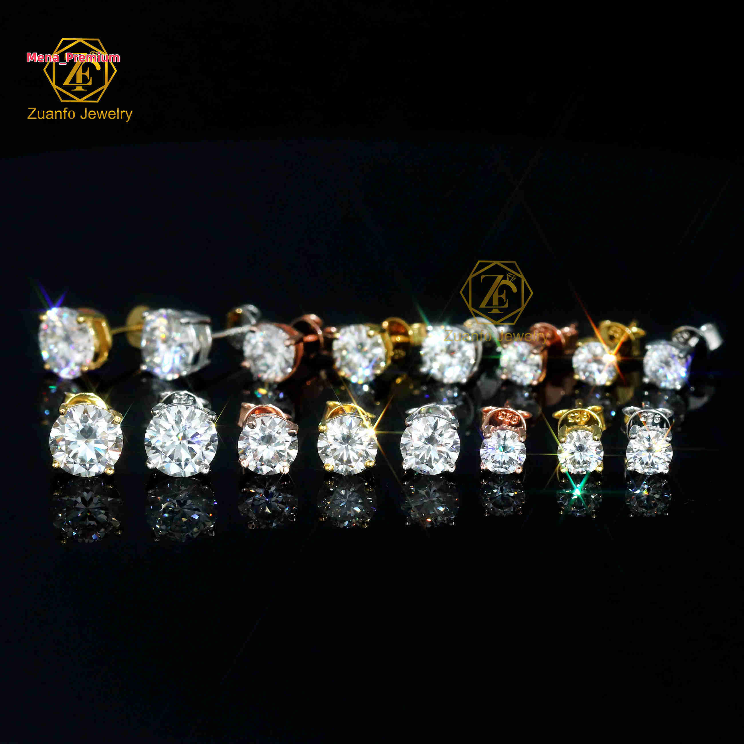 Wholesale Luxury 4-Prong Diamond Stud Earrings 925 Sterling Silver VVS Moissanite Ear Stud Sizes 4mm 5mm 65mm