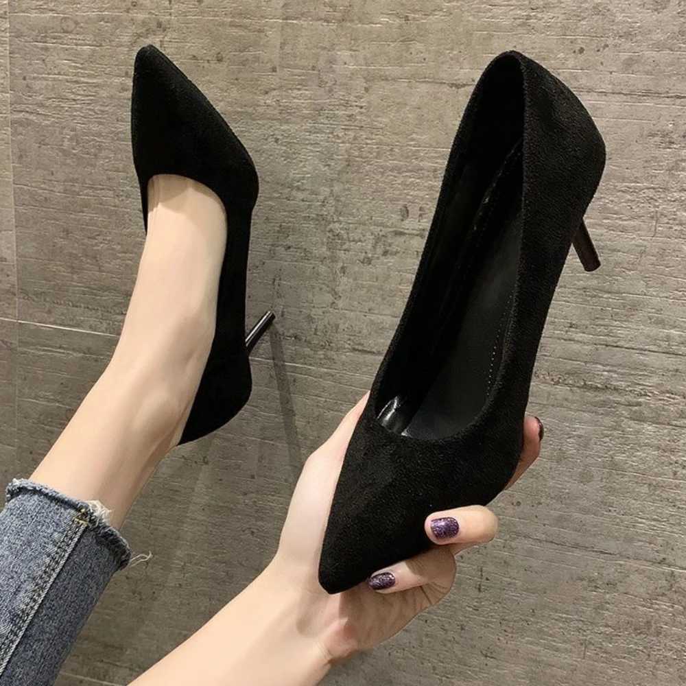 New Mid Sandals Spring/autumn Black Pointed Toe Thin Baotou Elegant Sexy High Heeled Pumps for Women Z251211