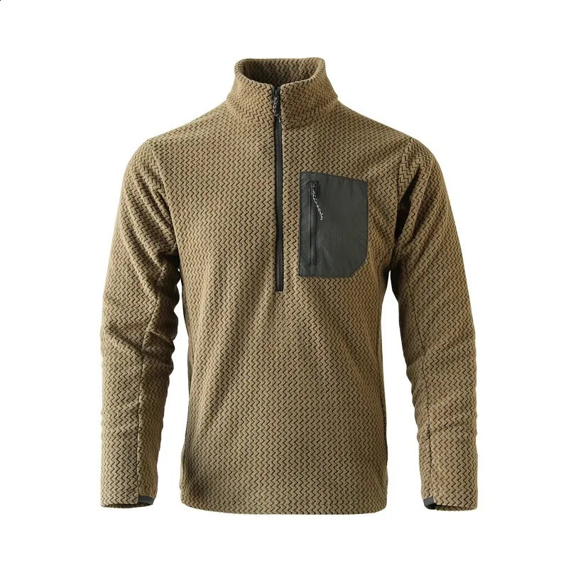 Sudadera deportiva cómoda y gruesa de forro polar con semicremallera y manga larga ondulada para hombre 251129