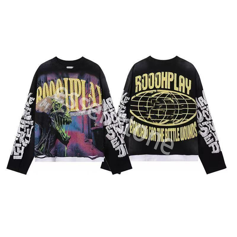 RPlay Hoodies Men's Hoodies Streetwear European and American trendy brands ROUGHPLAY Long-sleeved Skull Tee Casual Logo Full Printed Tops Washe