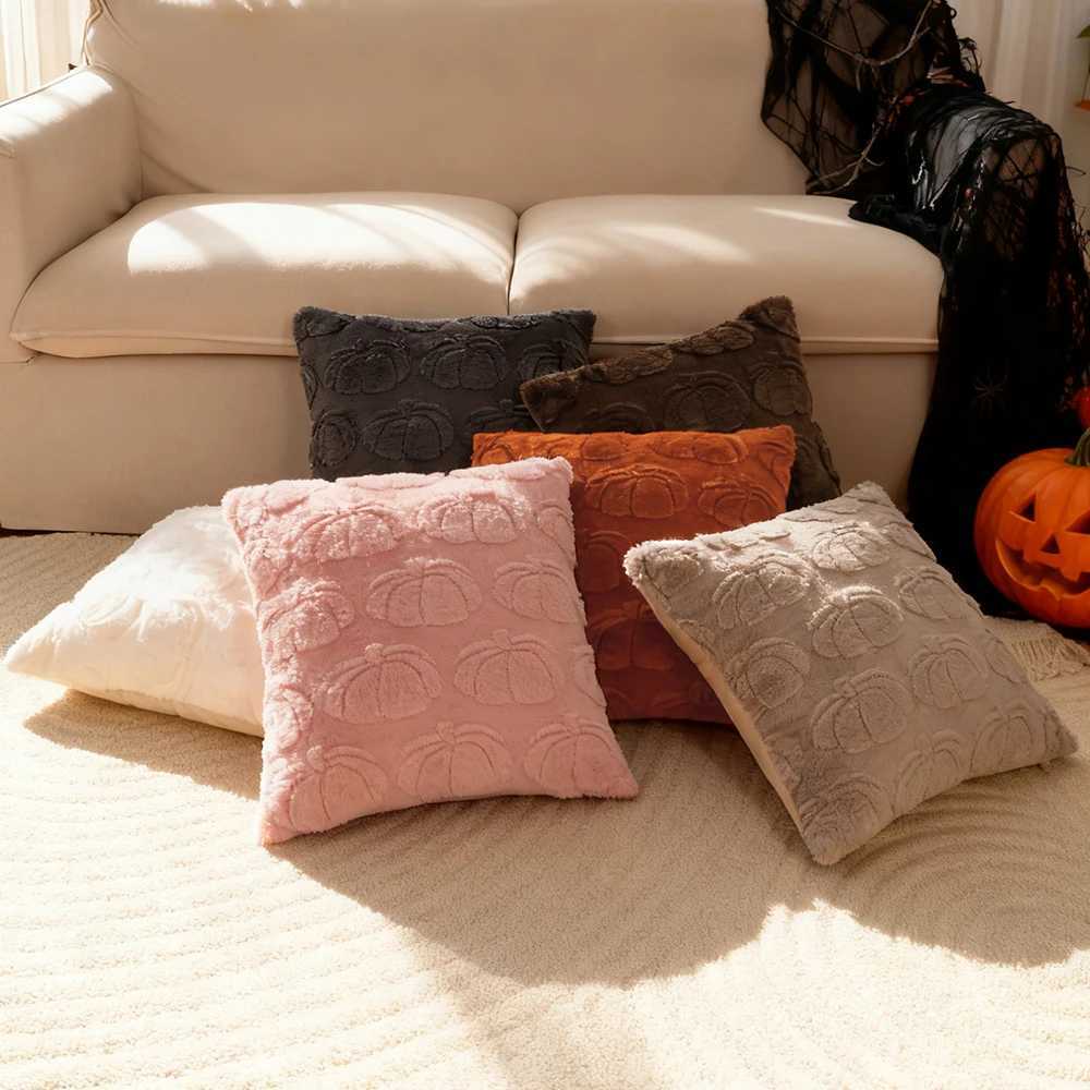 BUYNOW Halloween Faux Rabbit Fur Pumpkin Jacquard low Cover Soft Cushion Cover Living Ro Sofa Bedro He Party Decoration H251211-image-1088028956